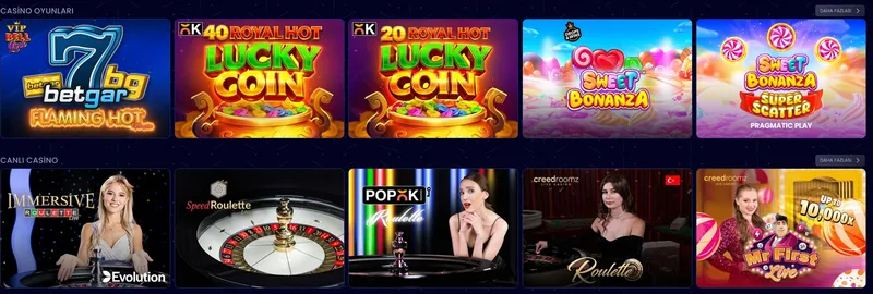 Betgar casino oyunları ve canlı casino masaları